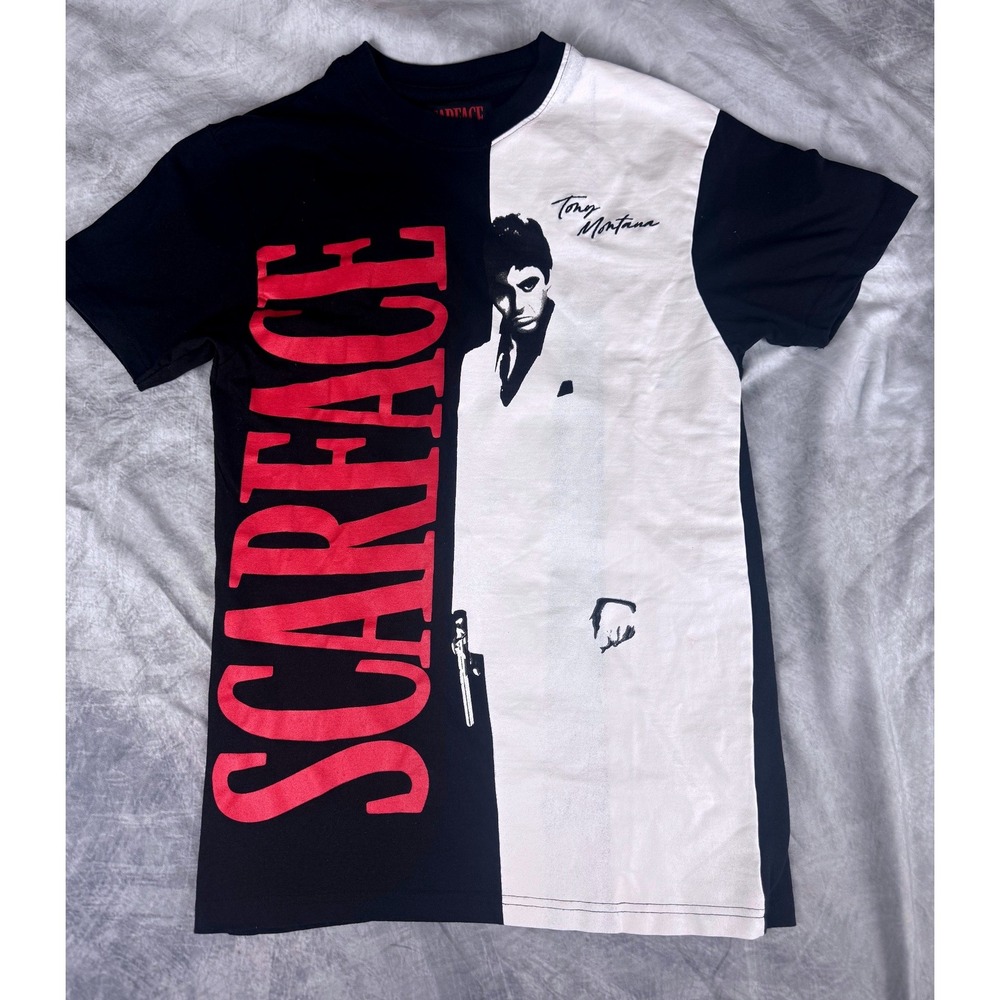 Reason x Scarface Tony Montana Men Graphic T-Shirt Medium Black White Red Split